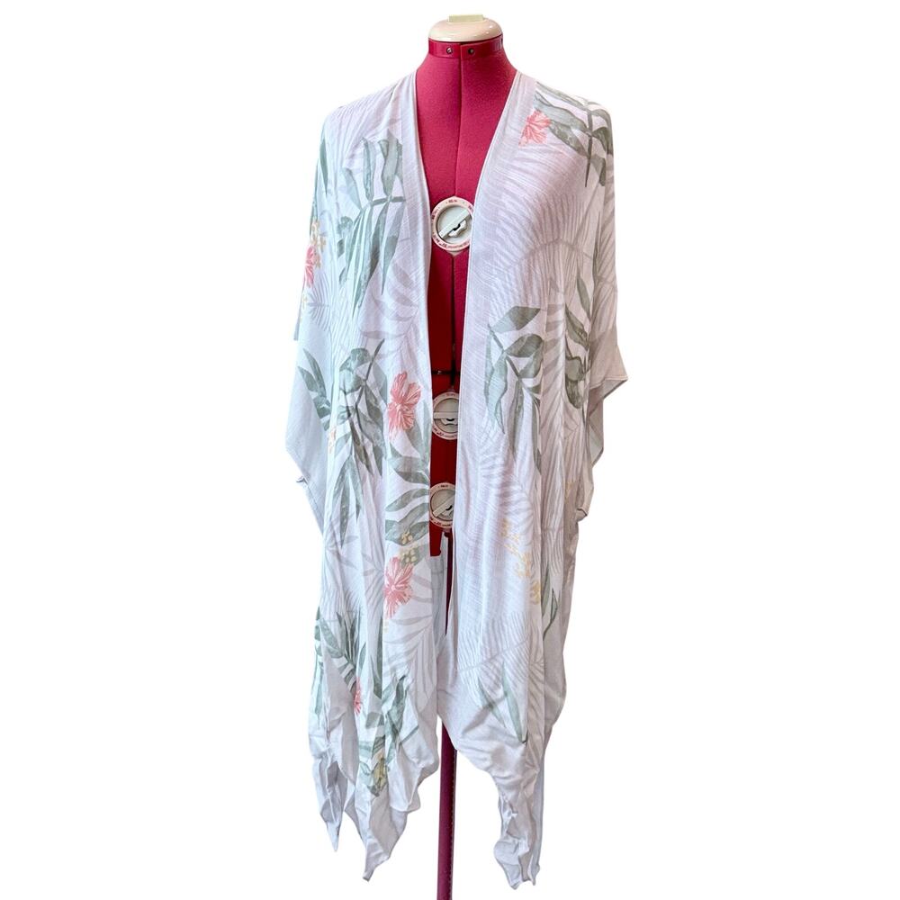 Rachel Roy 2XL Tropical Kimono Cardigan Sheer Floral Palm Print Boho Duster